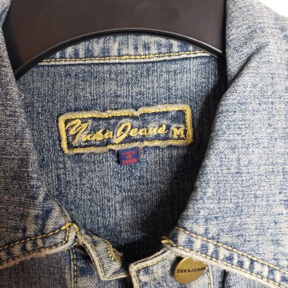 NWOT Vintage YUKA JEANS Embroidered Floral Denim Jacket Women's S/M Blue Beads - Picture 10 of 14